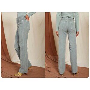 Amo Willa High Rise Slim Flare Full Length Corduroy Pants Size 27 green New $253